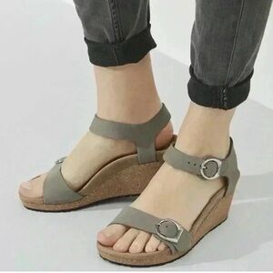 Birkenstock Papillio Soley Nubuck Dove Gray Leather Wedge Sandals Women EU39 L8